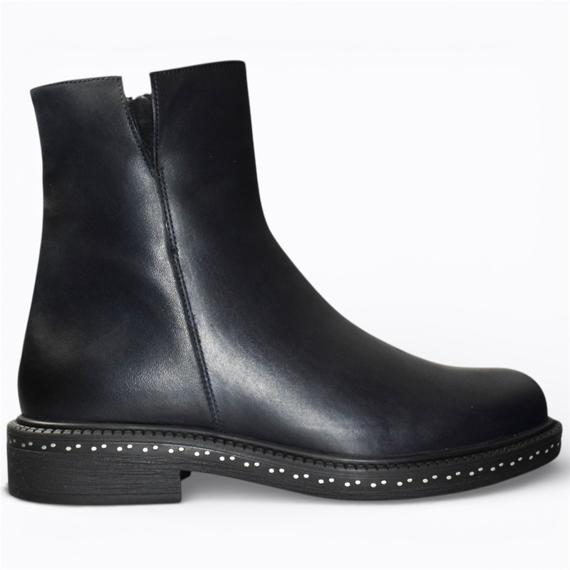 Maritha Navy Blue Leather Women's Ankle Boots