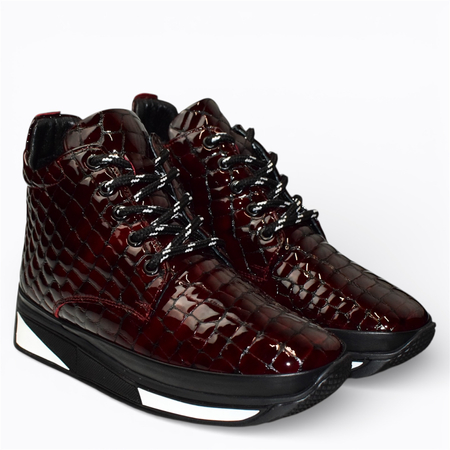 Skórzane bordowe botki damskie Zinoria