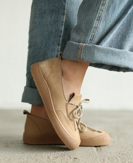 Cerelsa Beige Leather Women's Low-Cut Shoes