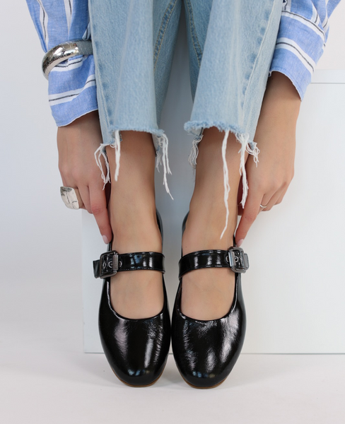 Brinexa Women's Black Leather Ballerina Flats
