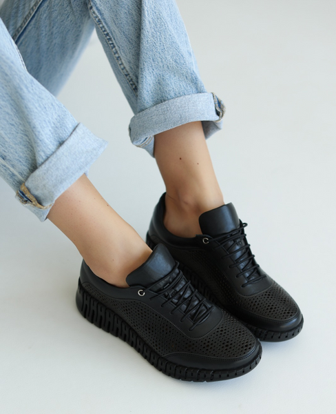 Alivrin Women's Black Leather Low-Cut Shoes