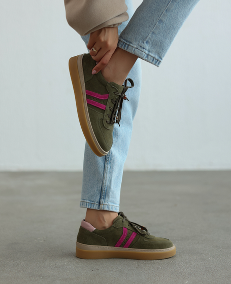 Elviana Women's Olive Leather Sneakers