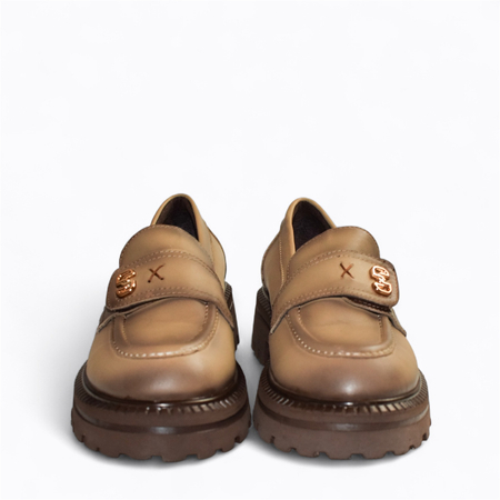 Skórzane taupe półbuty damskie Fenoria