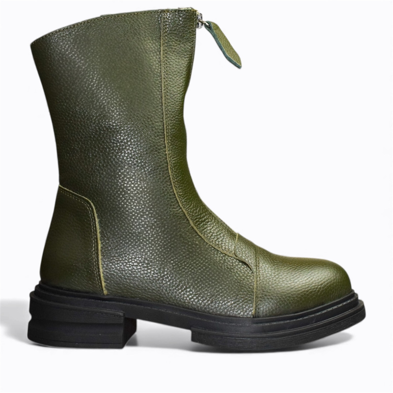 Barelia Women's Green Leather Ankle Boots