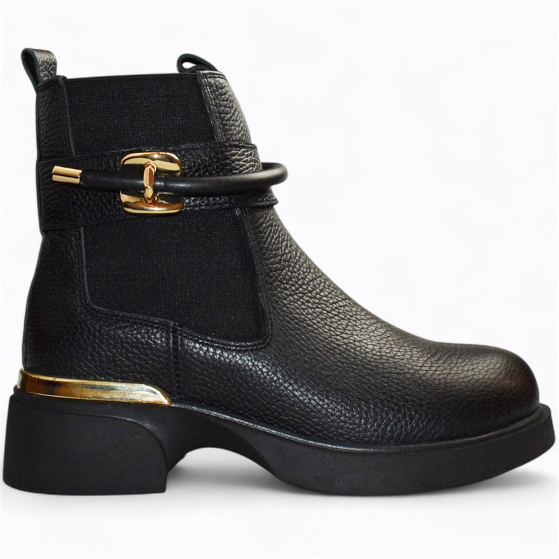 Heciria Women's Black Leather Ankle Boots