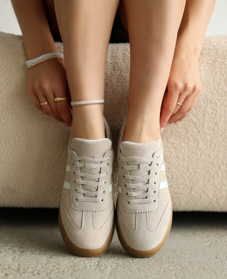 Magline Beige Leather Women's Sneakers