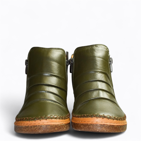 Izmaria Women's Green Leather Ankle Boots
