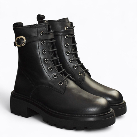 Skórzane czarne trzewiki damskie Fenolin