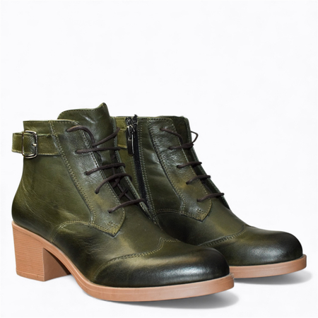 SKÓRZANE ZIELONE BOTKI DAMSKIE TRINNEL