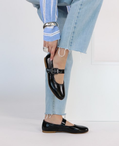 Brinexa Women's Black Leather Ballerina Flats