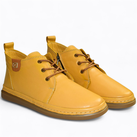 SKÓRZANE MUSZTARDOWE TRZEWIKI DAMSKIE DONTERI