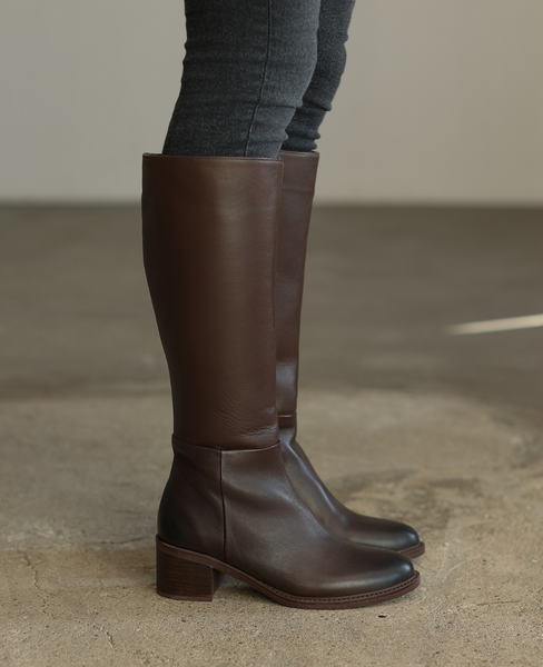 Quirina Women's Leather Chocolate-Brown Knee-High Boots