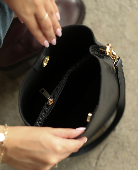 Nicole XL Black - Women's Leather Tote Bag