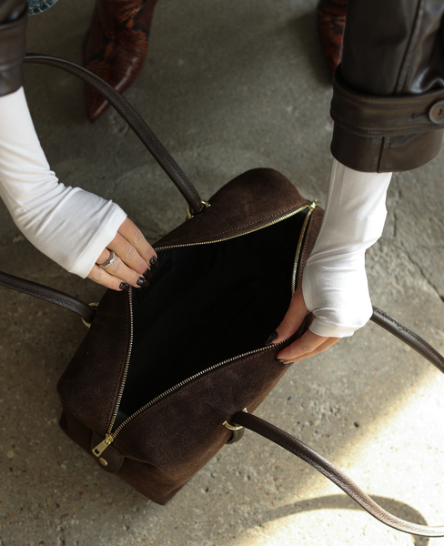 Barleta Chocolate - suede baguette-style shoulder bag