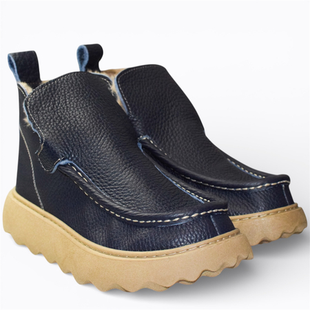 SKÓRZANE GRANATOWE BOTKI DAMSKIE DELIRIS