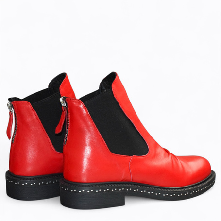 Galisia Women's Red Leather Ankle Boots