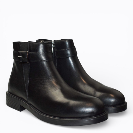 SKÓRZANE CZARNE BOTKI DAMSKIE TIRELIS