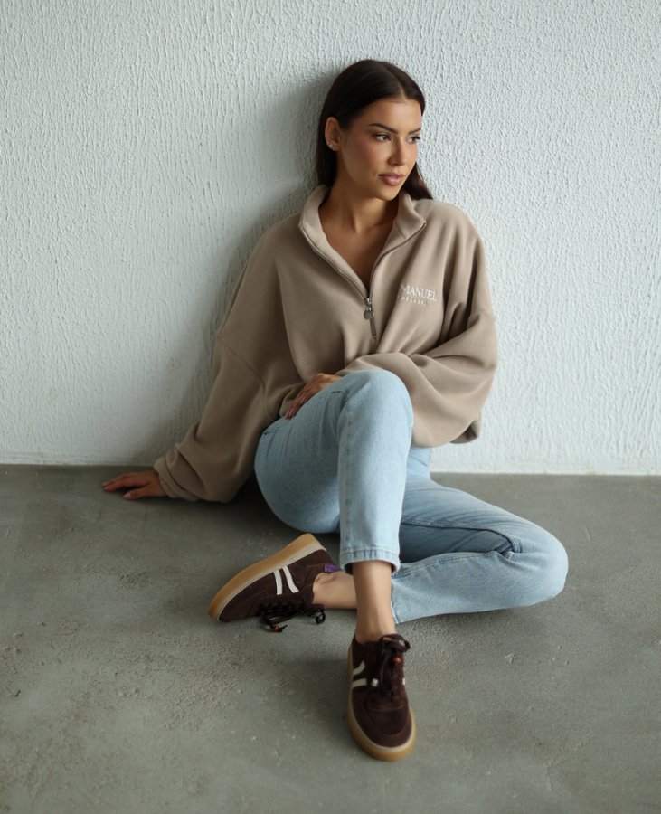 Skórzane czekoladowe sneakersy damskie Elviana