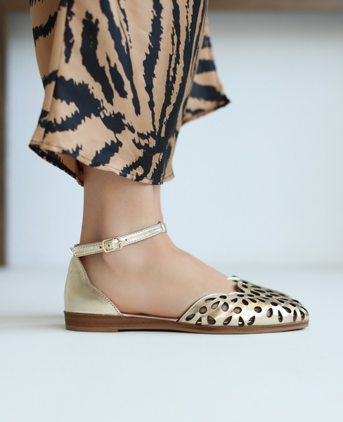 Rosvela Women's Leather Gold Sandals