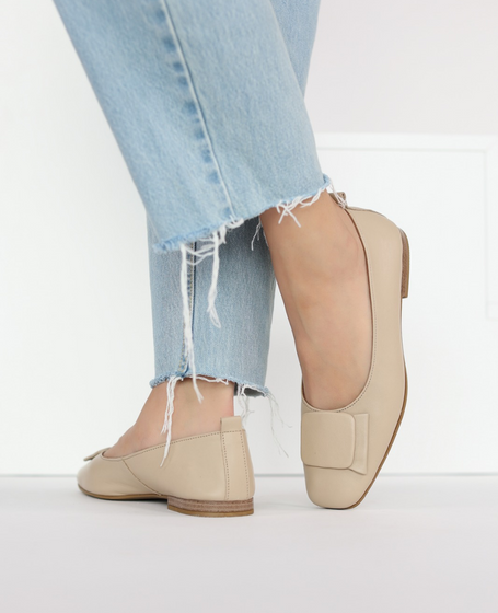 Cadilla Beige Leather Women's Ballet Flats