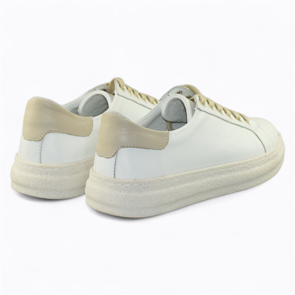 Madisia Women's White Leather Sneakers with a Beige Accent