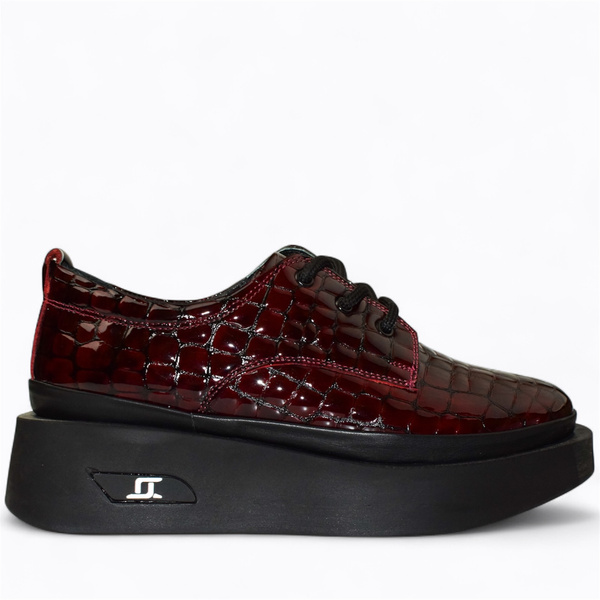 Noverin Women's Burgundy Leather Low-Cut Shoes