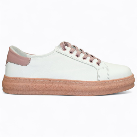 Madisia Women's White Leather Sneakers with a Pink Accent