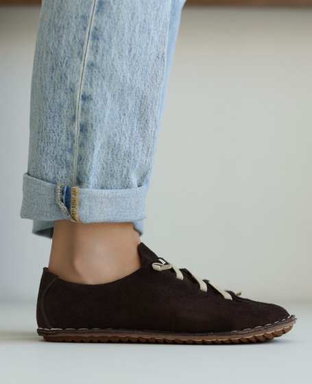 Aeryssa Women's Leather Chocolate-Brown Low-Cut Shoes