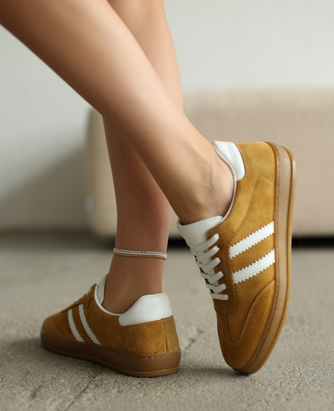 Magline Women's Mustard-Colored Leather Sneakers