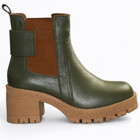 Skórzane oliwkowe botki damskie Sulemia