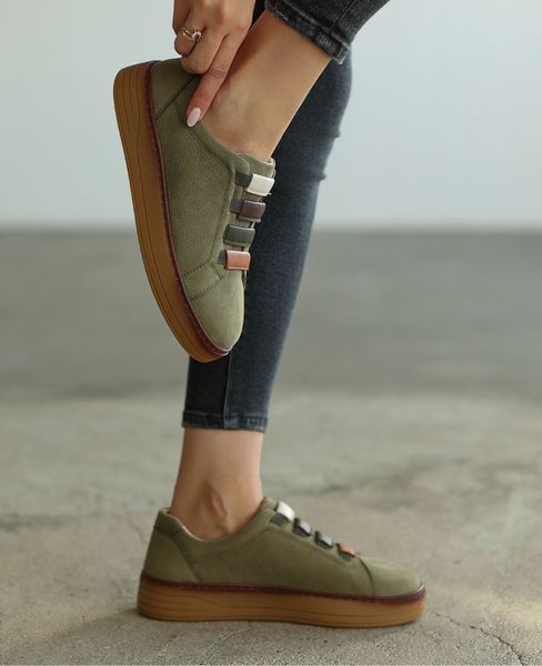 Skórzane oliwkowe sneakersy damskie Talissa