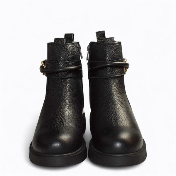 Heciria Women's Black Leather Ankle Boots