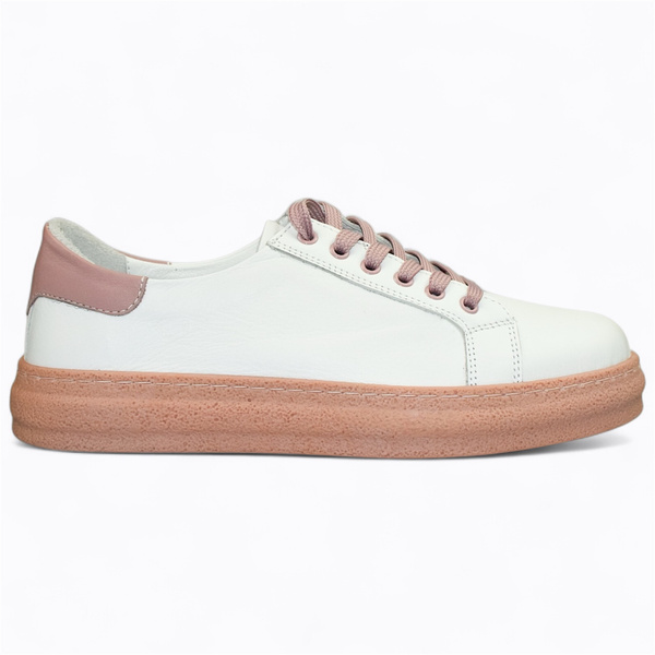 Madisia Women's White Leather Sneakers with a Pink Accent