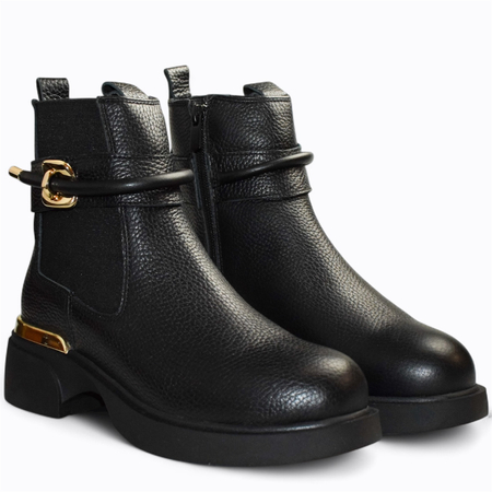 SKÓRZANE CZARNE BOTKI DAMSKIE HECIRIA