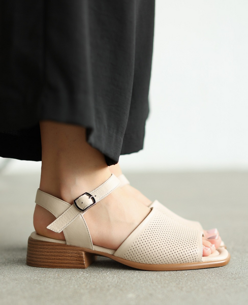 Sanveti Beige Leather Women's Sandals