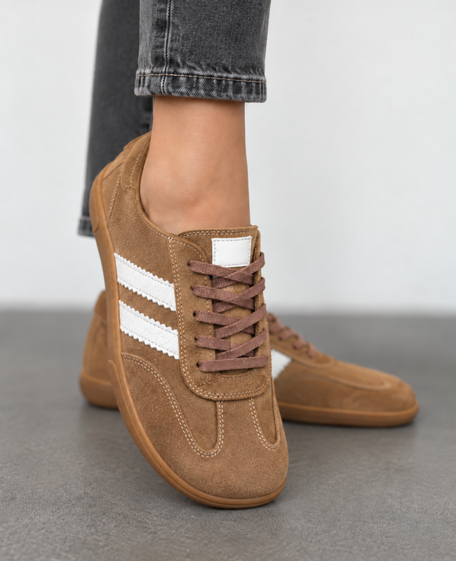 Skórzane taupe barefoot sneakersy damskie Ermelia
