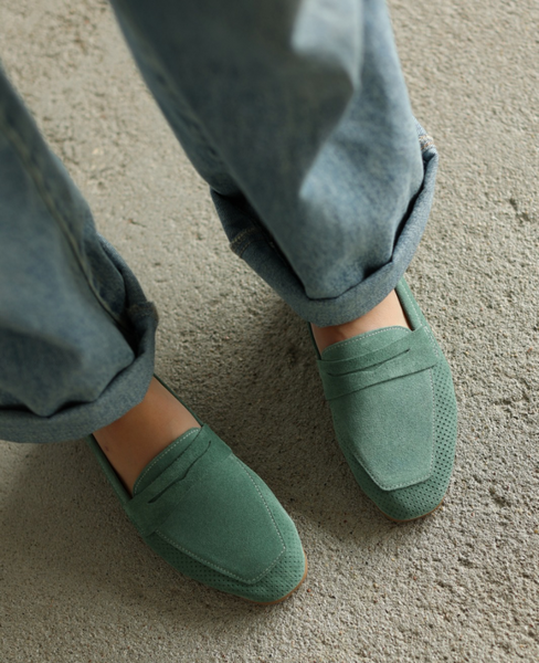 Merakia Women's Mint-Colored Leather Low-Cut Shoes