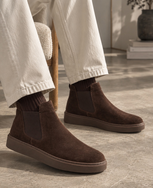 Kaelion Men's Leather Chocolate-Brown Ankle Boots