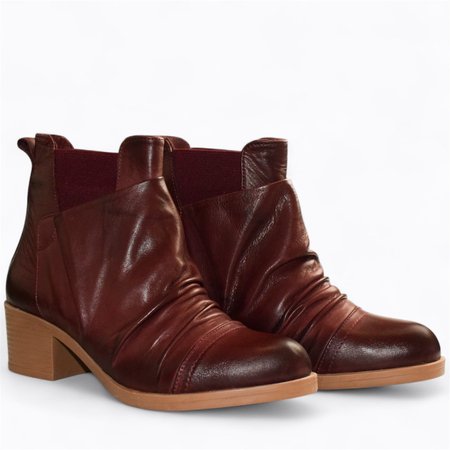 SKÓRZANE BORDOWE BOTKI DAMSKIE HIRENIA