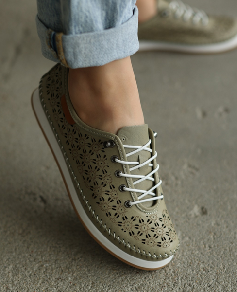 Jovella Women's Olive Leather Low-Top Shoes