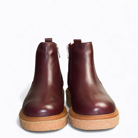 SIGRIND WOMEN'S BURGUNDY LEATHER ANKLE BOOTS