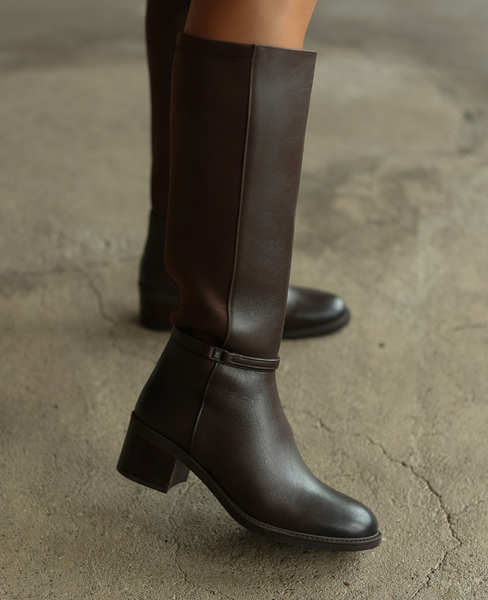 Wendela Women's Leather Chocolate-Brown Knee-High Boots