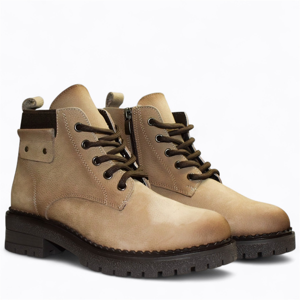 Frilama Women's Gray Leather Ankle Boots