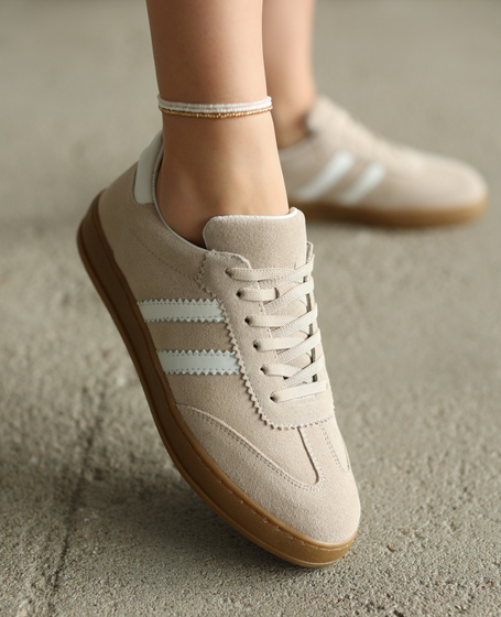 Magline Beige Leather Women's Sneakers