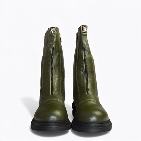 Barelia Women's Green Leather Ankle Boots