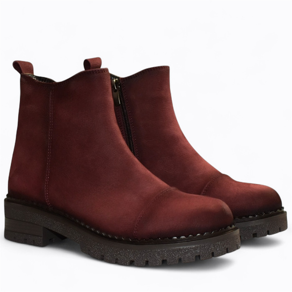 Zarline Women's Burgundy Leather Ankle Boots