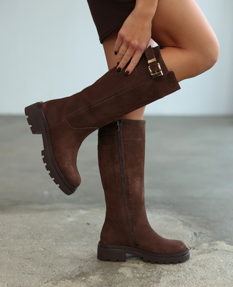 Mariane Women's Leather Chocolate-Brown Knee-High Boots