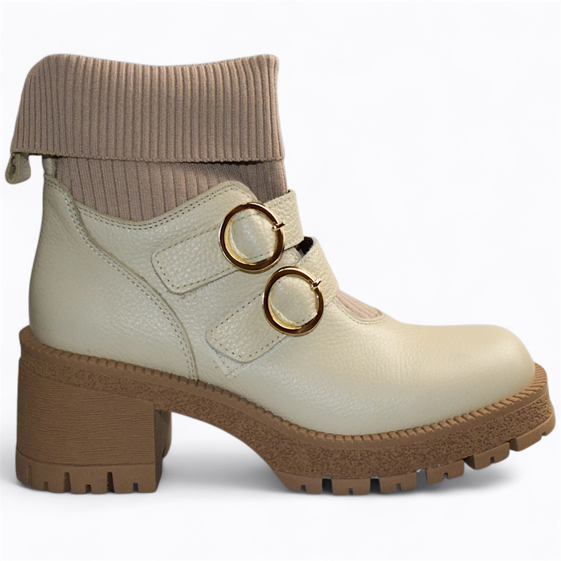 Skórzane beżowe botki damskie Trudine