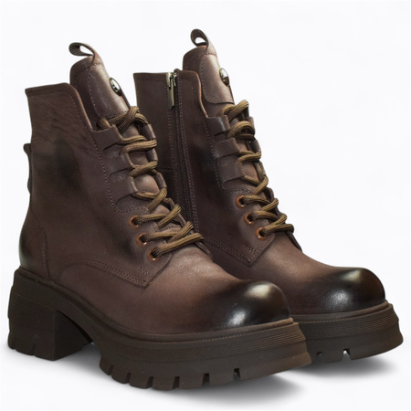 SKÓRZANE BRĄZOWE BOTKI DAMSKIE GENEVRA