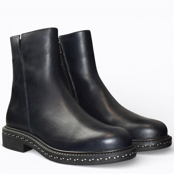 Maritha Navy Blue Leather Women's Ankle Boots